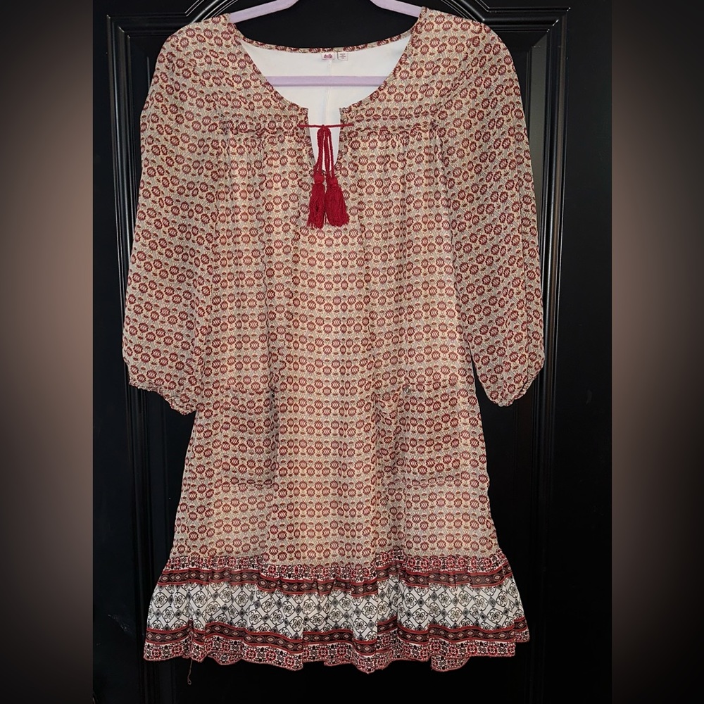 Anthropolgie womens size Medium Boho red and brown long sleeve dress